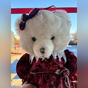Vintage Plush Girl Bear With Burgundy Velvet And Lace Outfit Stocking